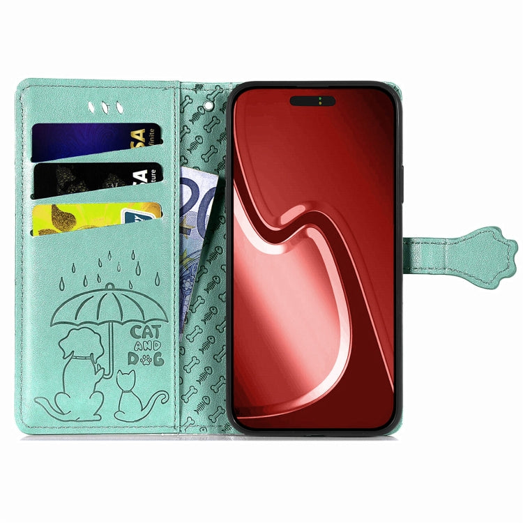 For iPhone 15 Pro Cat and Dog Embossed Leather Phone Case(Green) - HoMEdemic™ 