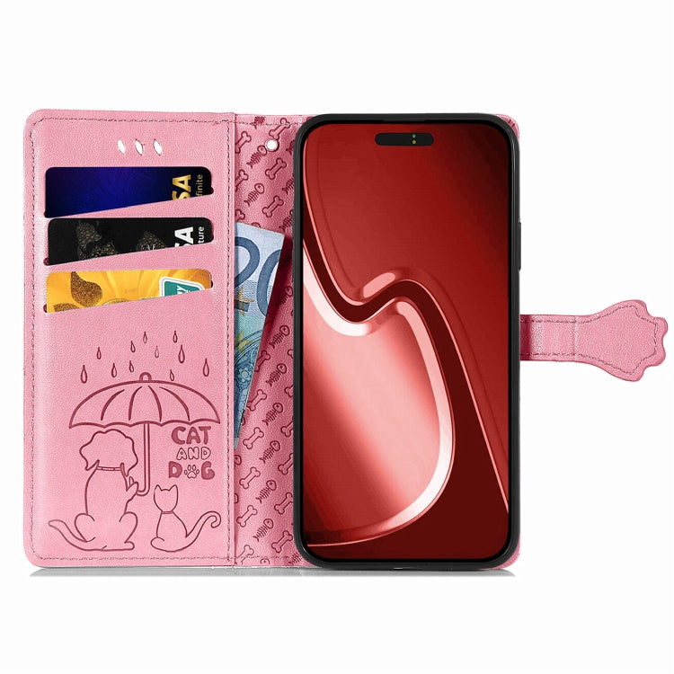 For iPhone 15 Pro Cat and Dog Embossed Leather Phone Case(Pink) - HoMEdemic™ 