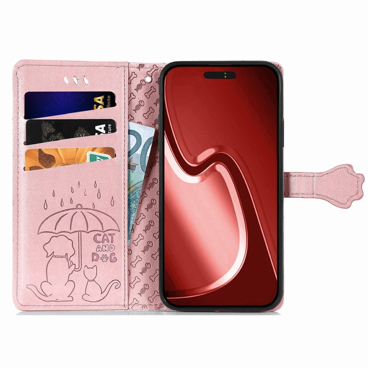 For iPhone 15 Pro Cat and Dog Embossed Leather Phone Case(Rose Gold) - HoMEdemic™ 