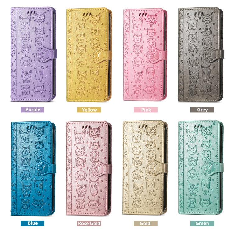 For iPhone 15 Pro Cat and Dog Embossed Leather Phone Case(Rose Gold) - HoMEdemic™ 
