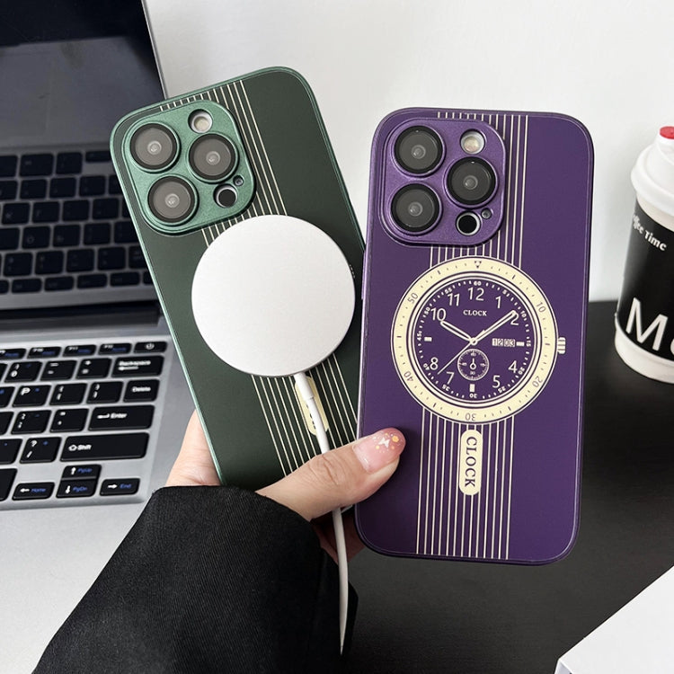 For iPhone 15 Pro Clock Pattern Magnetic Lens Protection Phone Case(Green) - HoMEdemic™ 