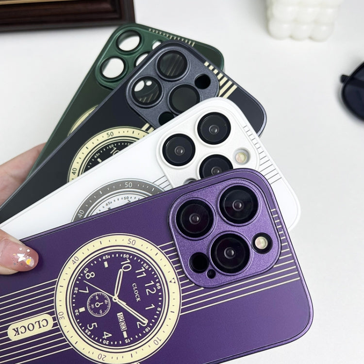 For iPhone 15 Pro Clock Pattern Magnetic Lens Protection Phone Case(Purple) - HoMEdemic™ 