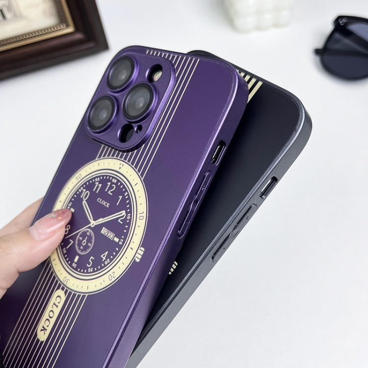 For iPhone 15 Pro Clock Pattern Magnetic Lens Protection Phone Case(Purple) - HoMEdemic™ 