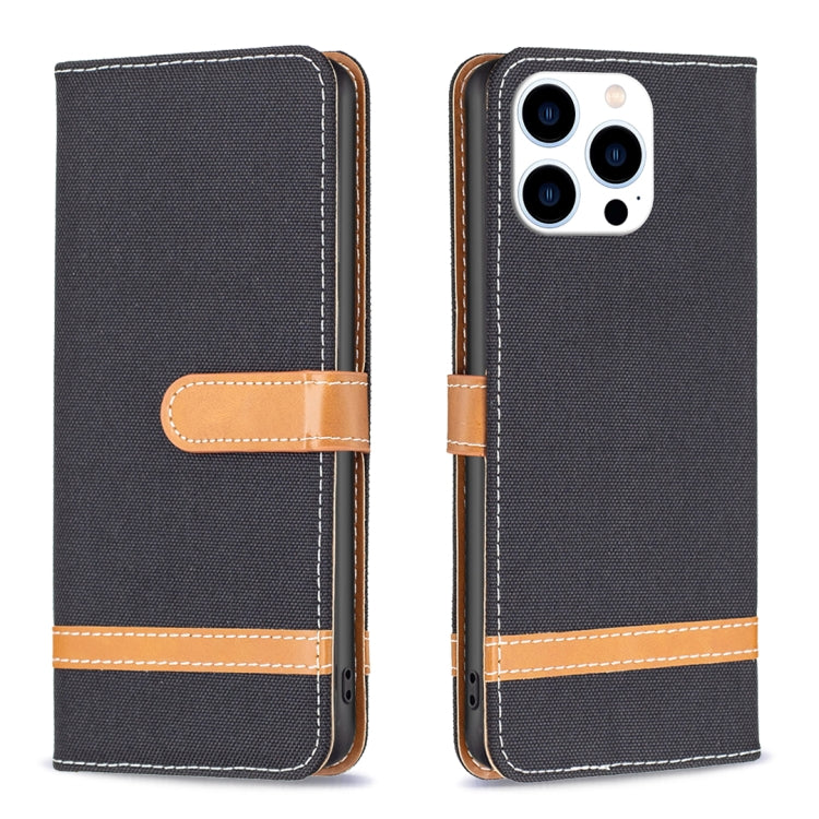 For iPhone 15 Pro Color Block Denim Texture Leather Phone Case(Black) - HoMEdemic™ 