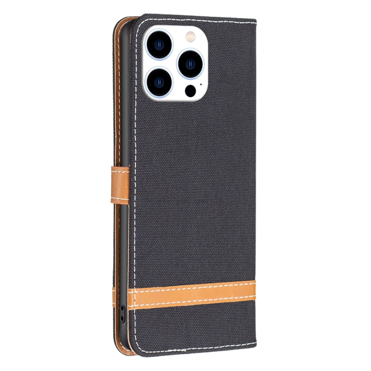 For iPhone 15 Pro Color Block Denim Texture Leather Phone Case(Black) - HoMEdemic™ 