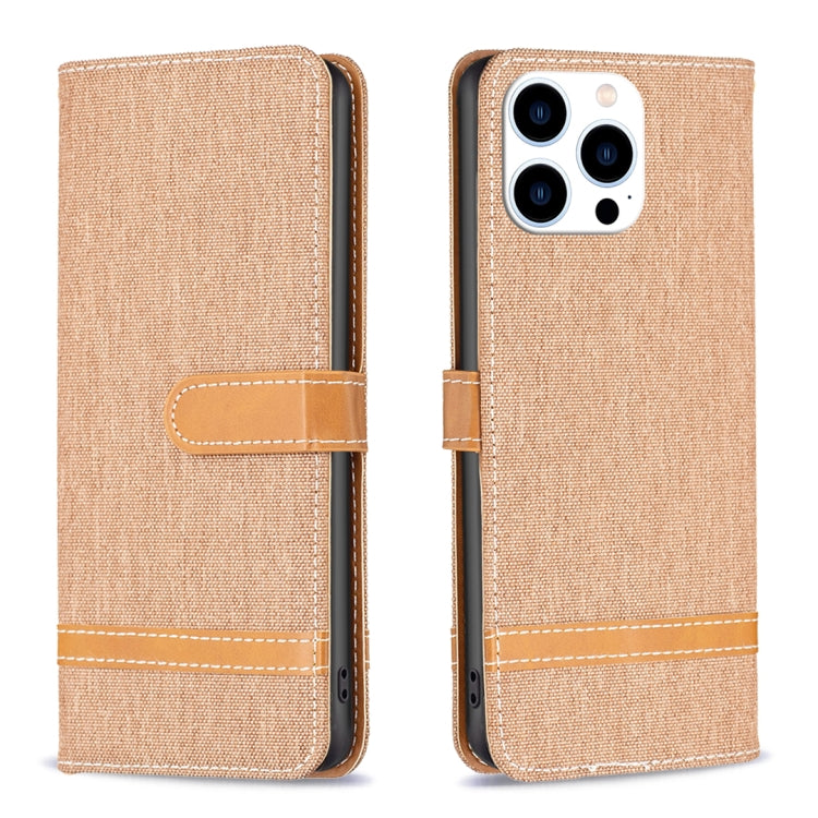 For iPhone 15 Pro Color Block Denim Texture Leather Phone Case(Brown) - HoMEdemic™ 