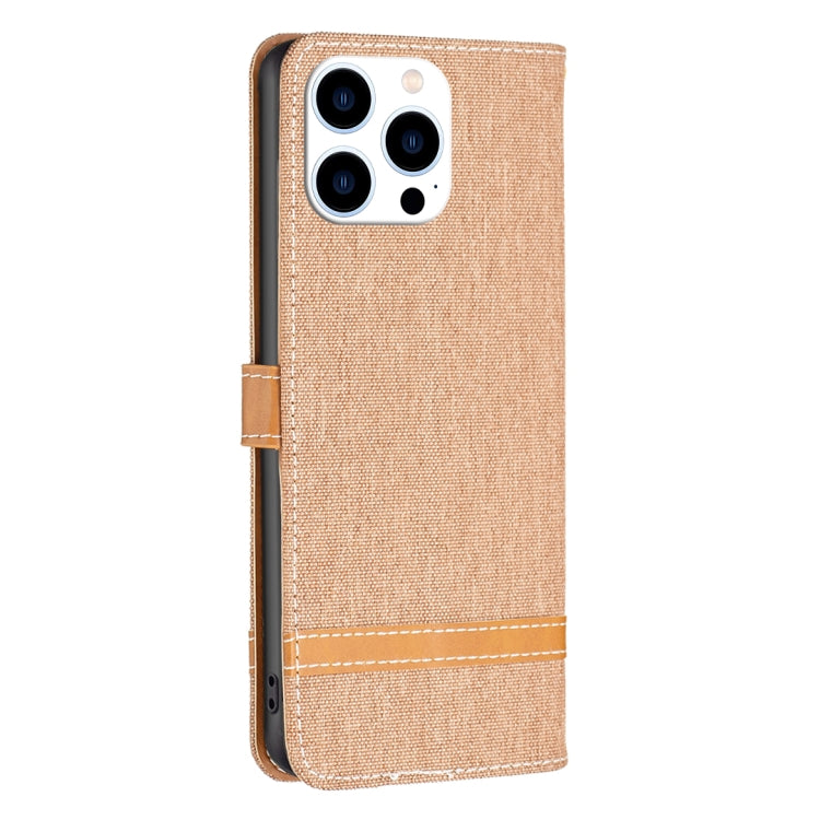 For iPhone 15 Pro Color Block Denim Texture Leather Phone Case(Brown) - HoMEdemic™ 