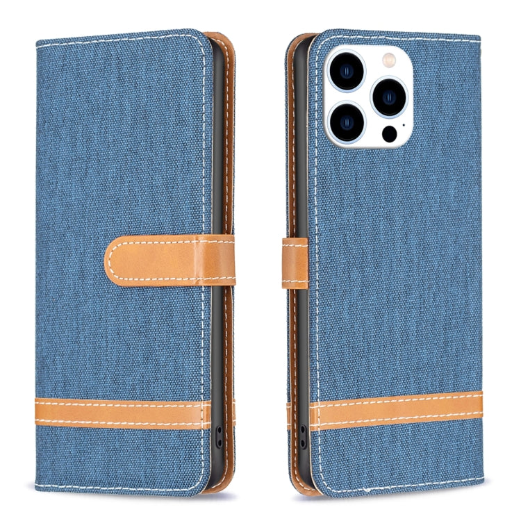 For iPhone 15 Pro Color Block Denim Texture Leather Phone Case(Dark Blue) - HoMEdemic™ 