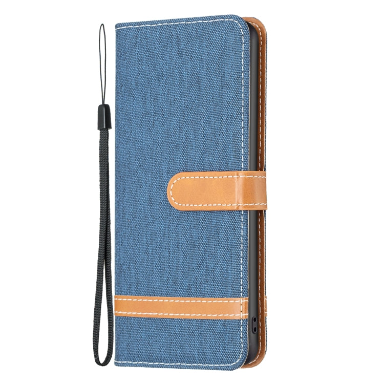 For iPhone 15 Pro Color Block Denim Texture Leather Phone Case(Dark Blue) - HoMEdemic™ 