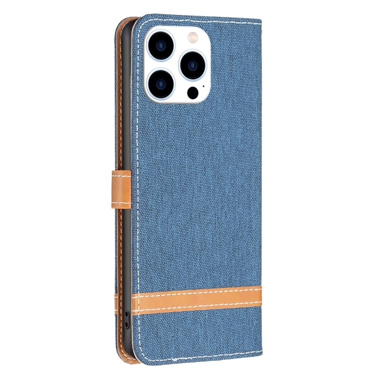 For iPhone 15 Pro Color Block Denim Texture Leather Phone Case(Dark Blue) - HoMEdemic™ 