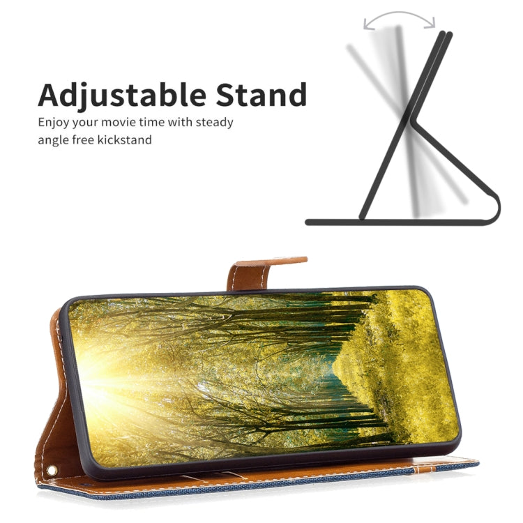 For iPhone 15 Pro Color Block Denim Texture Leather Phone Case(Dark Blue) - HoMEdemic™ 