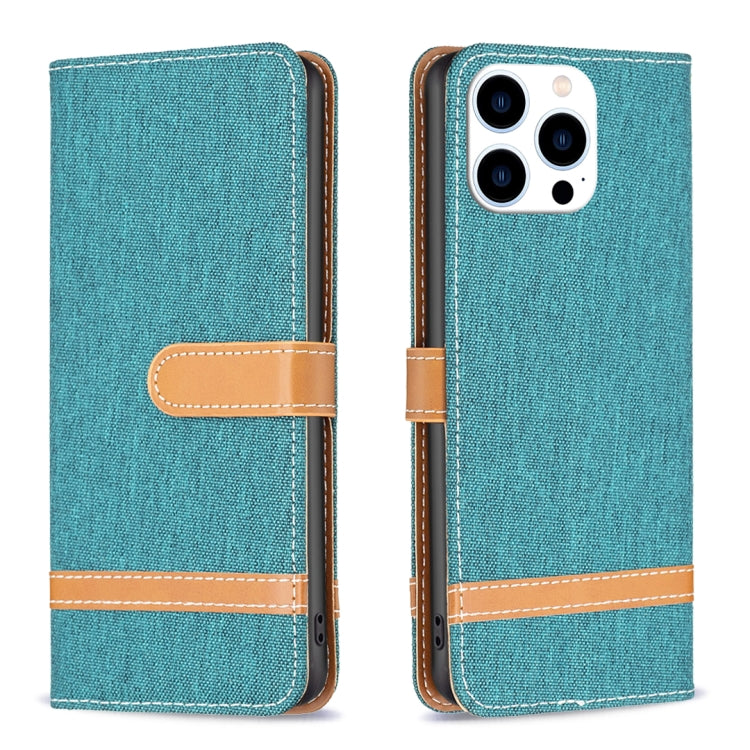 For iPhone 15 Pro Color Block Denim Texture Leather Phone Case(Green) - HoMEdemic™ 