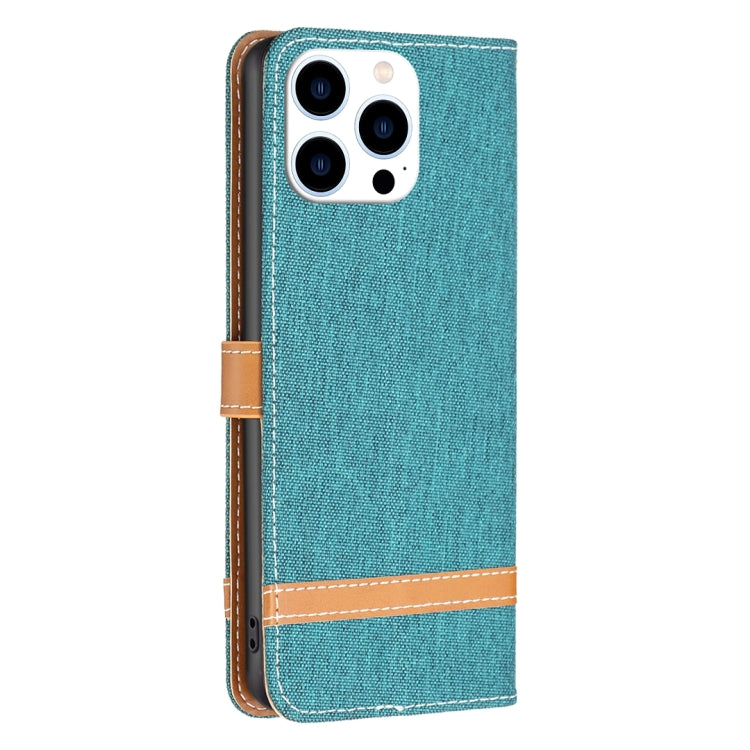 For iPhone 15 Pro Color Block Denim Texture Leather Phone Case(Green) - HoMEdemic™ 