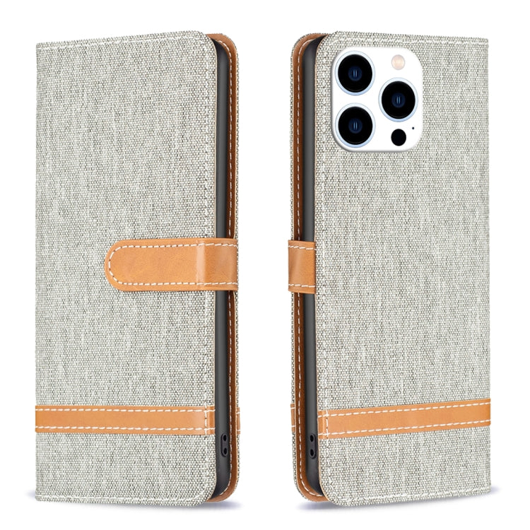 For iPhone 15 Pro Color Block Denim Texture Leather Phone Case(Grey) - HoMEdemic™ 