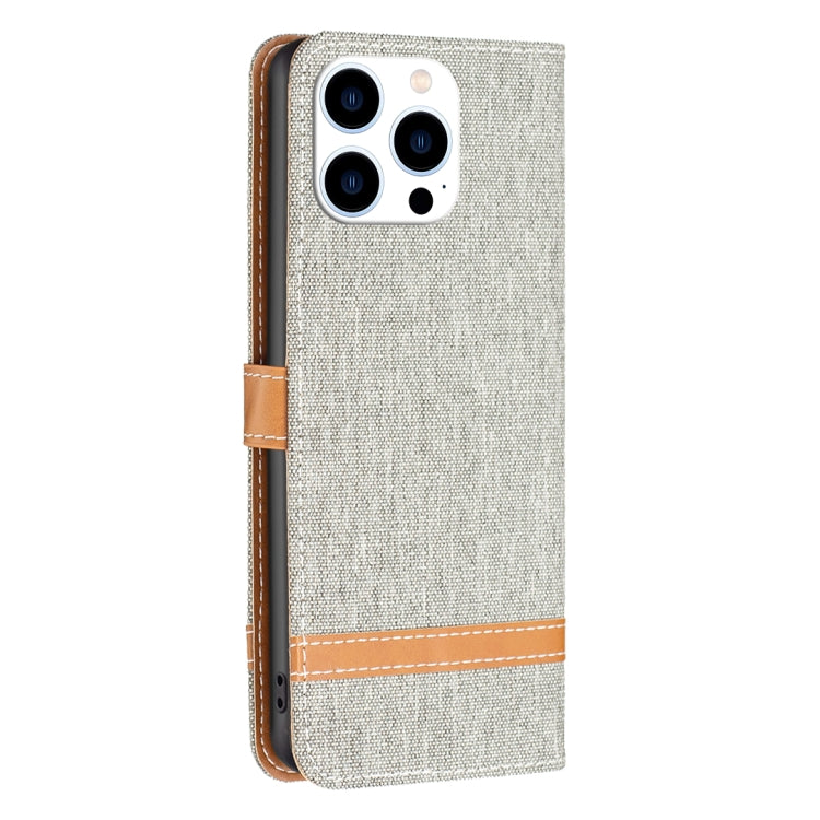 For iPhone 15 Pro Color Block Denim Texture Leather Phone Case(Grey) - HoMEdemic™ 