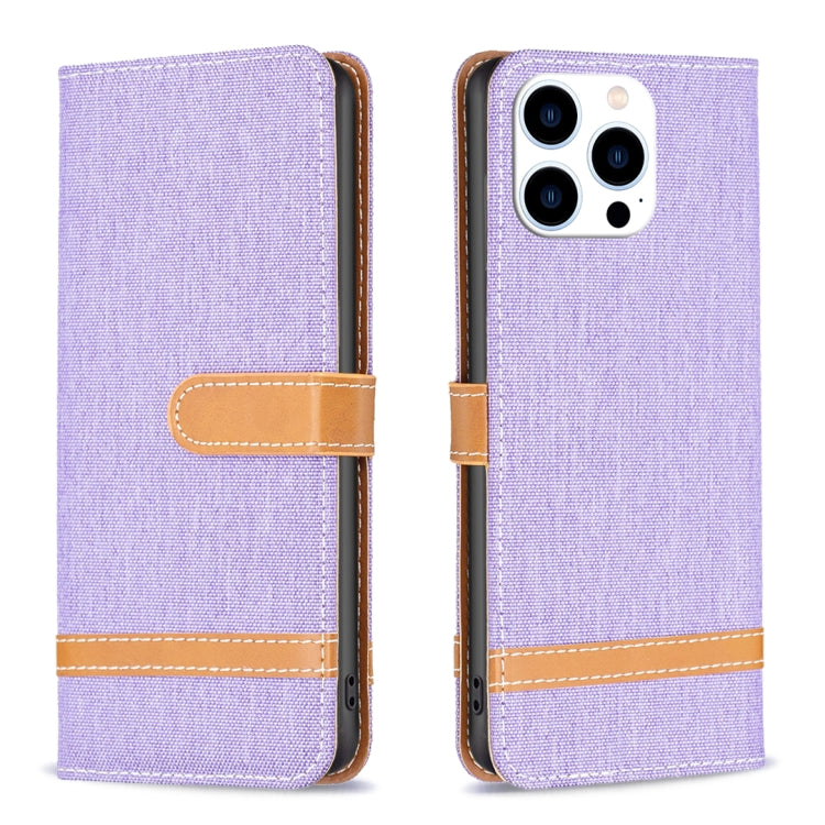 For iPhone 15 Pro Color Block Denim Texture Leather Phone Case(Purple) - HoMEdemic™ 