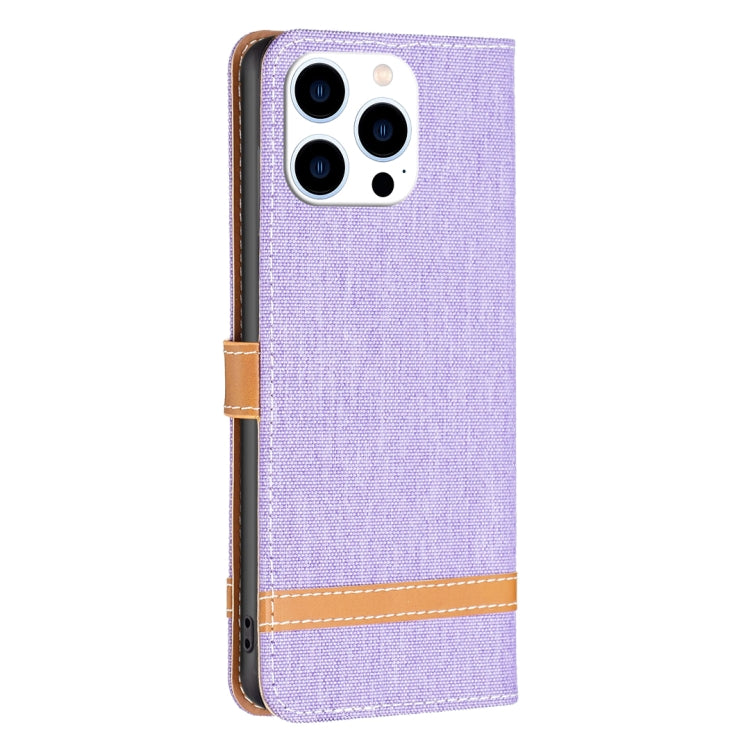 For iPhone 15 Pro Color Block Denim Texture Leather Phone Case(Purple) - HoMEdemic™ 