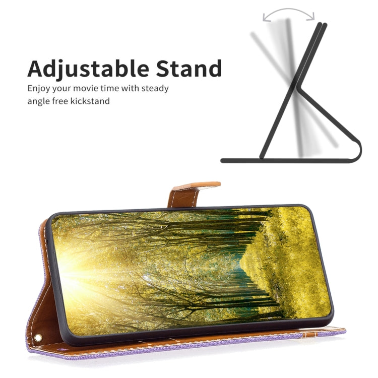 For iPhone 15 Pro Color Block Denim Texture Leather Phone Case(Purple) - HoMEdemic™ 