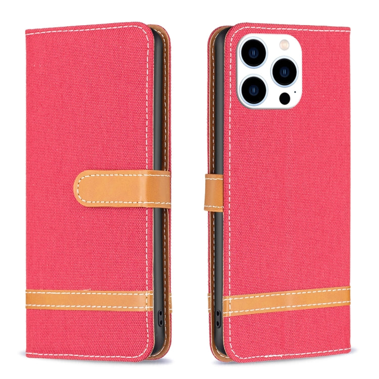 For iPhone 15 Pro Color Block Denim Texture Leather Phone Case(Red) - HoMEdemic™ 