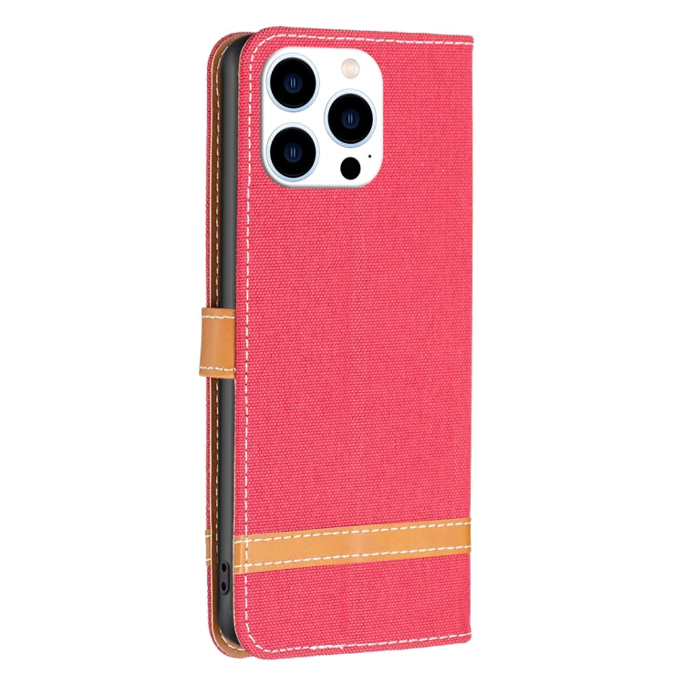 For iPhone 15 Pro Color Block Denim Texture Leather Phone Case(Red) - HoMEdemic™ 