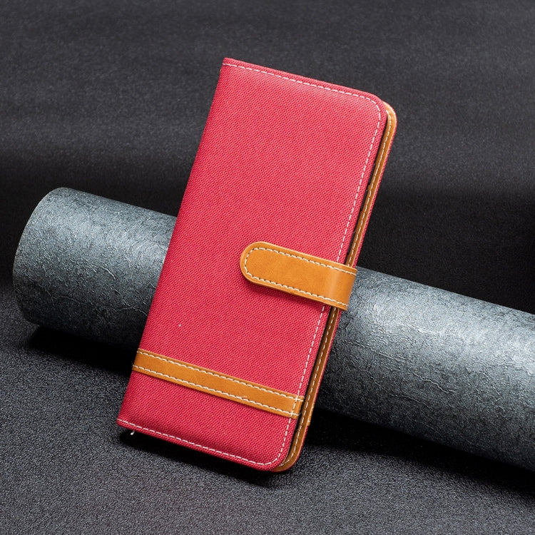 For iPhone 15 Pro Color Block Denim Texture Leather Phone Case(Red) - HoMEdemic™ 
