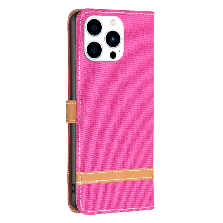 For iPhone 15 Pro Color Block Denim Texture Leather Phone Case(Rose Red) - HoMEdemic™ 