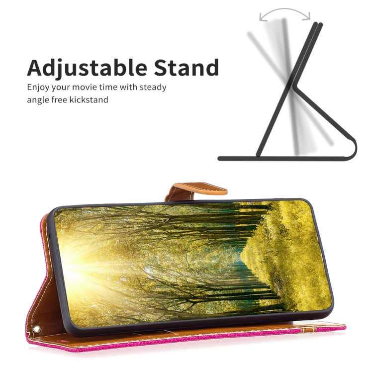 For iPhone 15 Pro Color Block Denim Texture Leather Phone Case(Rose Red) - HoMEdemic™ 