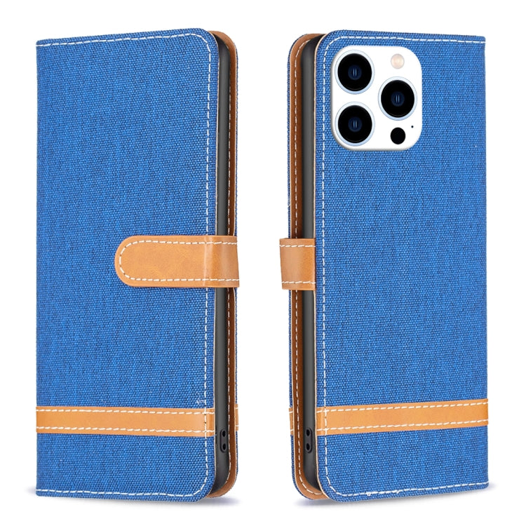 For iPhone 15 Pro Color Block Denim Texture Leather Phone Case(Royal Blue) - HoMEdemic™ 