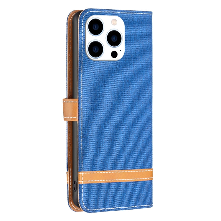 For iPhone 15 Pro Color Block Denim Texture Leather Phone Case(Royal Blue) - HoMEdemic™ 