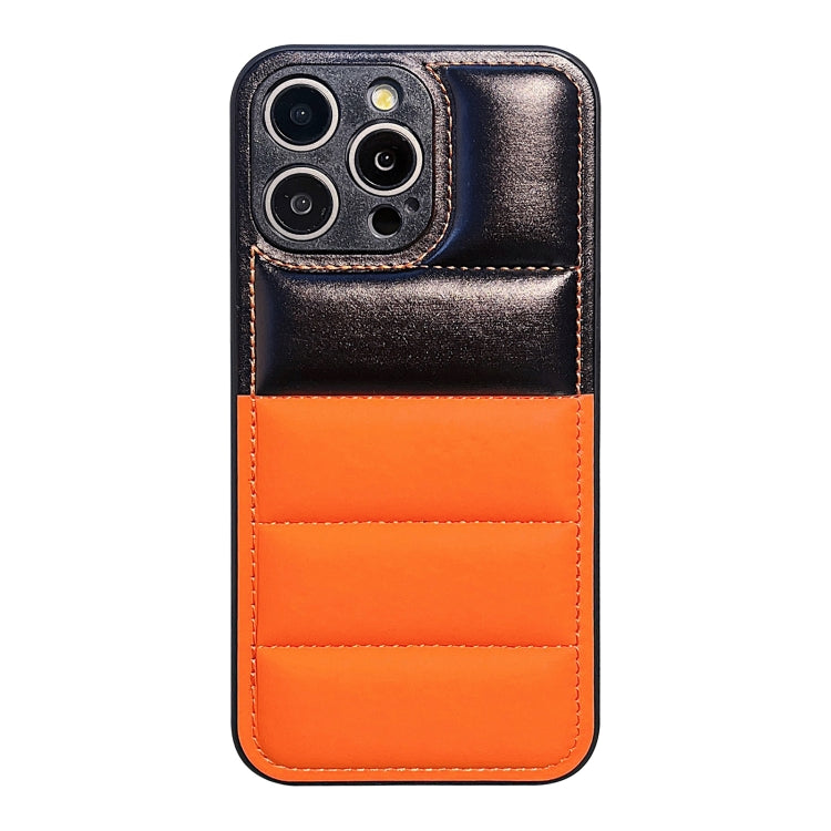 For iPhone 15 Pro Color Block Down Jacket Phone Case(Black Orange) - HoMEdemic™ 