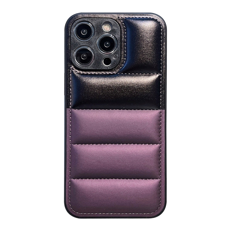 For iPhone 15 Pro Color Block Down Jacket Phone Case(Black Purple) - HoMEdemic™ 