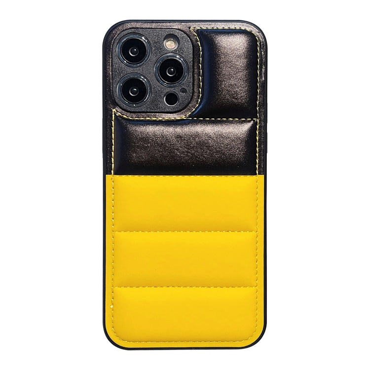 For iPhone 15 Pro Color Block Down Jacket Phone Case(Black Yellow) - HoMEdemic™ 