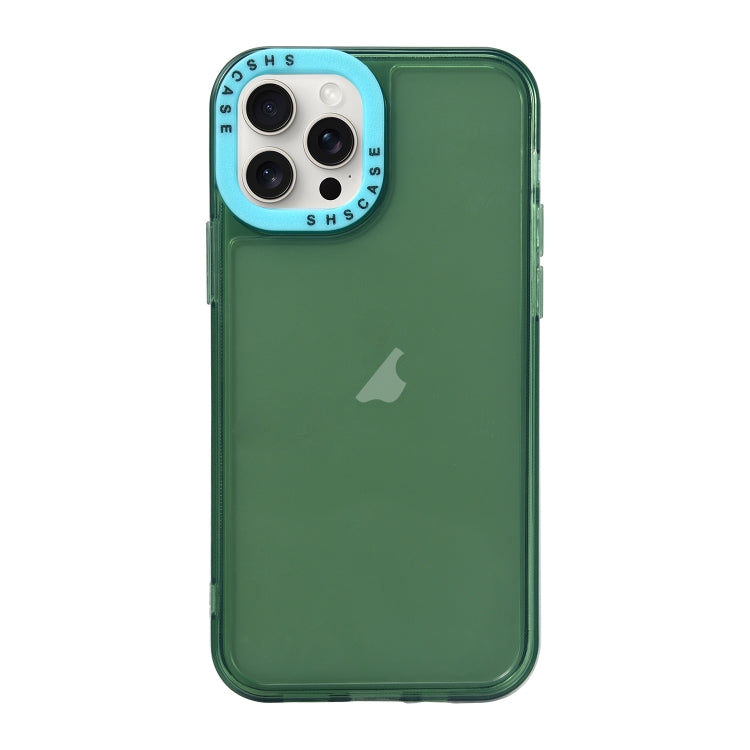 For iPhone 15 Pro Color Contrast Lens Frame Transparent TPU Phone Case(Green + Sky Blue) - HoMEdemic™ 