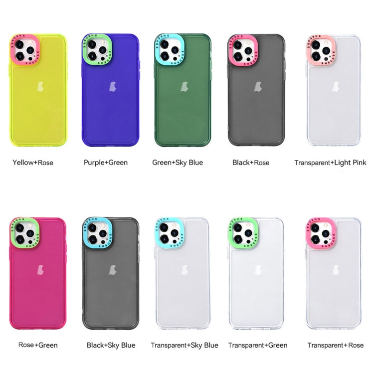 For iPhone 15 Pro Color Contrast Lens Frame Transparent TPU Phone Case(Green + Sky Blue) - HoMEdemic™ 