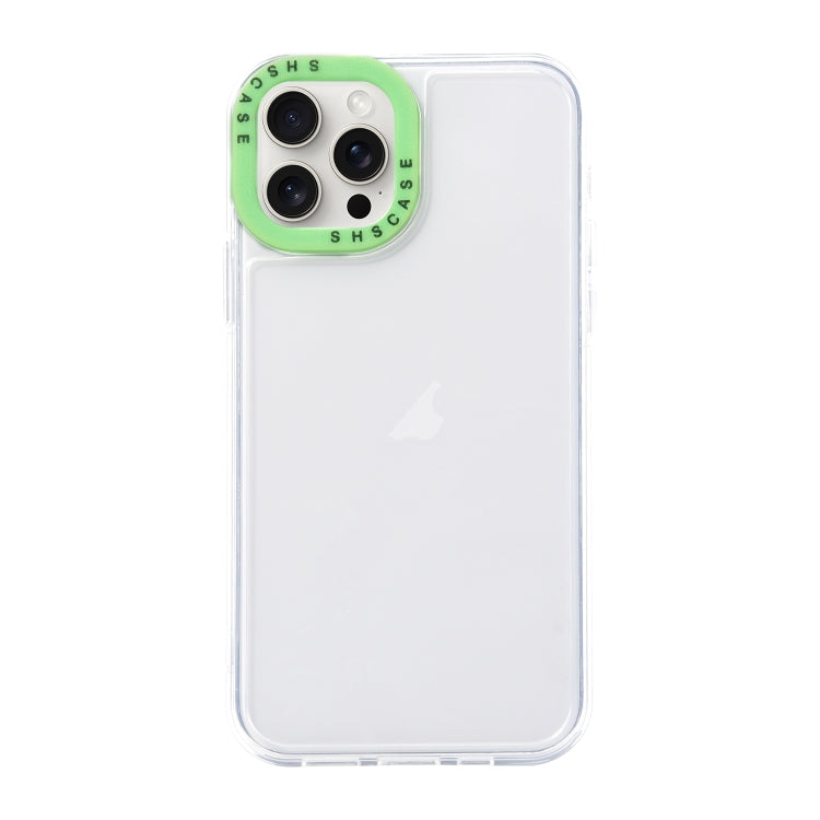 For iPhone 15 Pro Color Contrast Lens Frame Transparent TPU Phone Case(Transparent + Green) - HoMEdemic™ 
