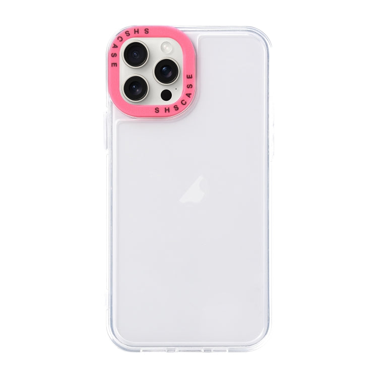 For iPhone 15 Pro Color Contrast Lens Frame Transparent TPU Phone Case(Transparent + Rose Red) - HoMEdemic™ 