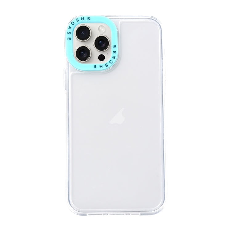 For iPhone 15 Pro Color Contrast Lens Frame Transparent TPU Phone Case(Transparent + Sky Blue) - HoMEdemic™ 
