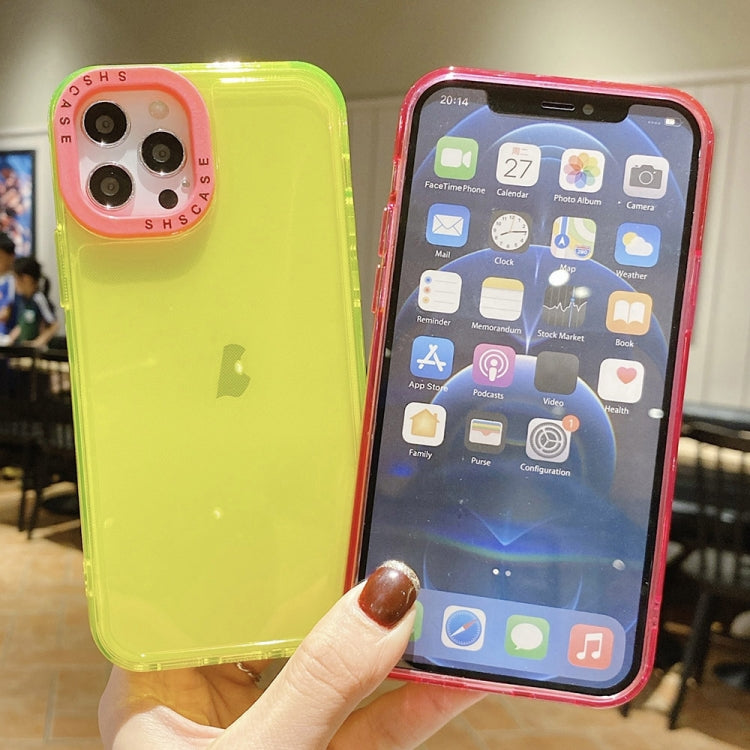 For iPhone 15 Pro Color Contrast Lens Frame Transparent TPU Phone Case(Yellow + Rose Red) - HoMEdemic™ 
