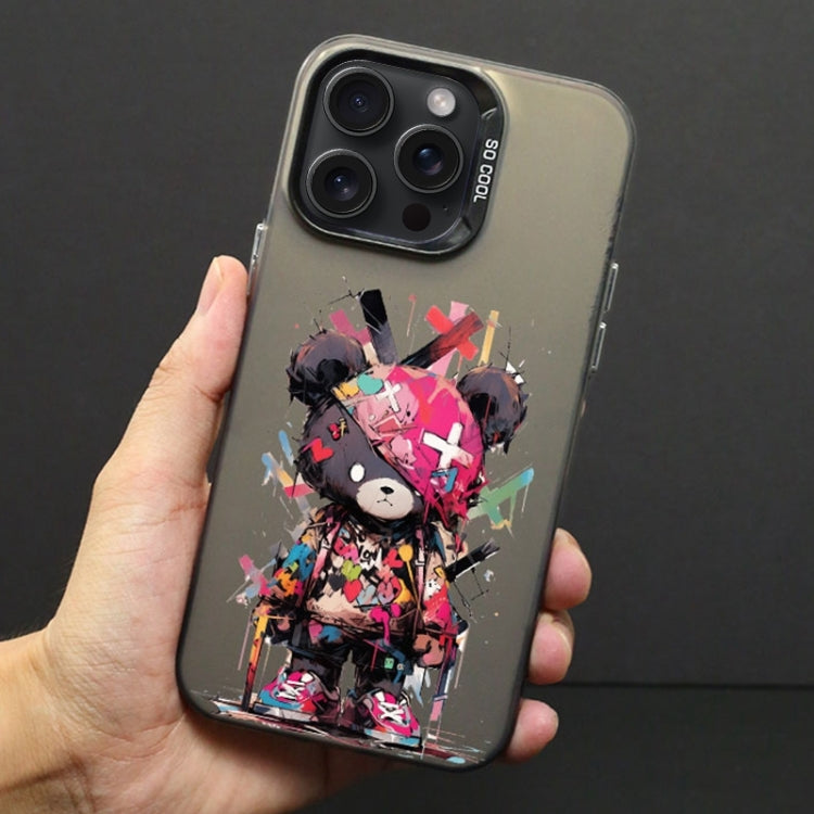 For iPhone 15 Pro Color Ink Frosted PC+TPU Phone Case(Black Bear) - HoMEdemic™ 