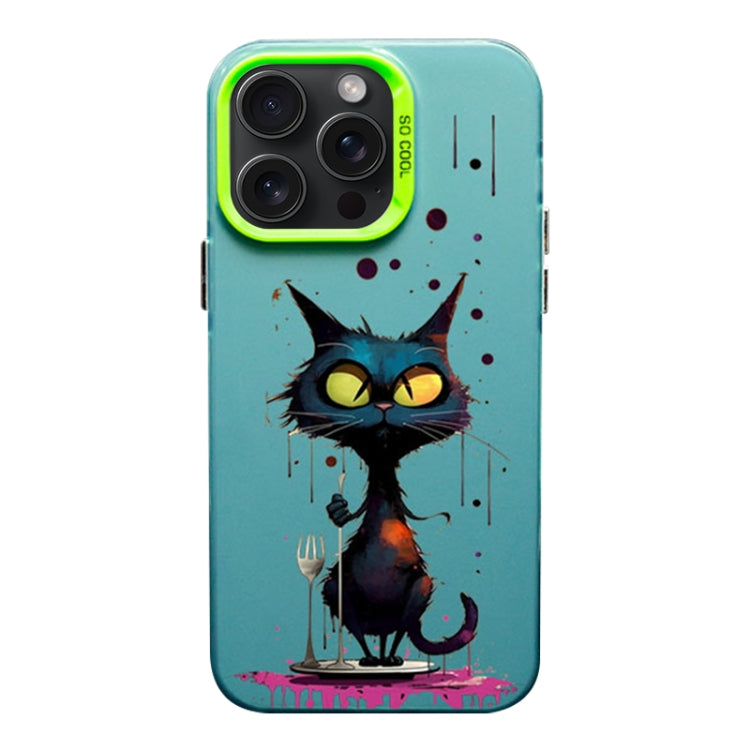 For iPhone 15 Pro Color Ink Frosted PC+TPU Phone Case(Black Cat) - HoMEdemic™ 