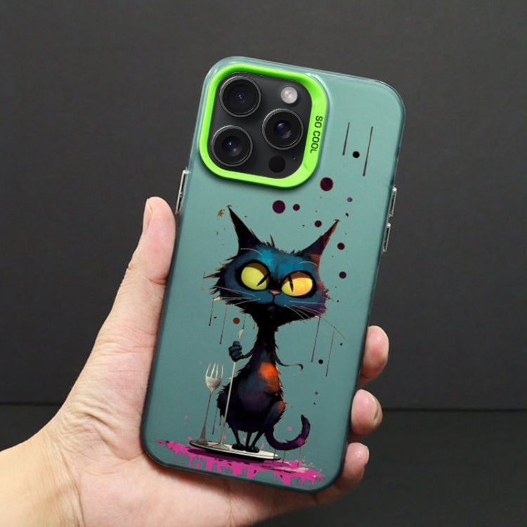 For iPhone 15 Pro Color Ink Frosted PC+TPU Phone Case(Black Cat) - HoMEdemic™ 