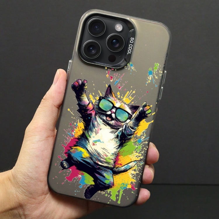 For iPhone 15 Pro Color Ink Frosted PC+TPU Phone Case(Glasses Cat) - HoMEdemic™ 