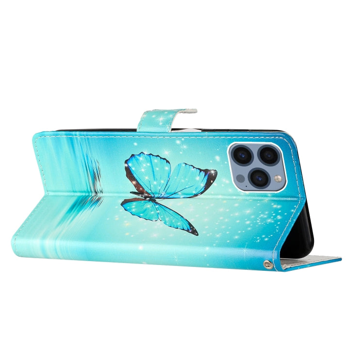 For iPhone 15 Pro Colored Drawing Leather Phone Case(Blue Butterfly) - HoMEdemic™ 