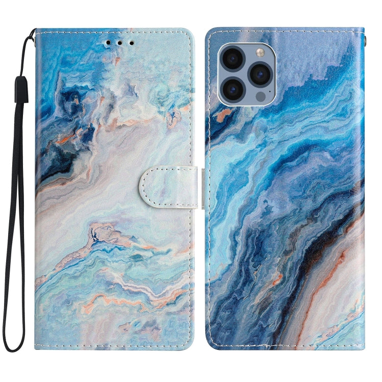 For iPhone 15 Pro Colored Drawing Leather Phone Case(Blue Marble) - HoMEdemic™ 