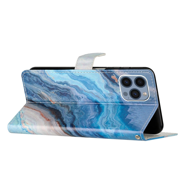 For iPhone 15 Pro Colored Drawing Leather Phone Case(Blue Marble) - HoMEdemic™ 