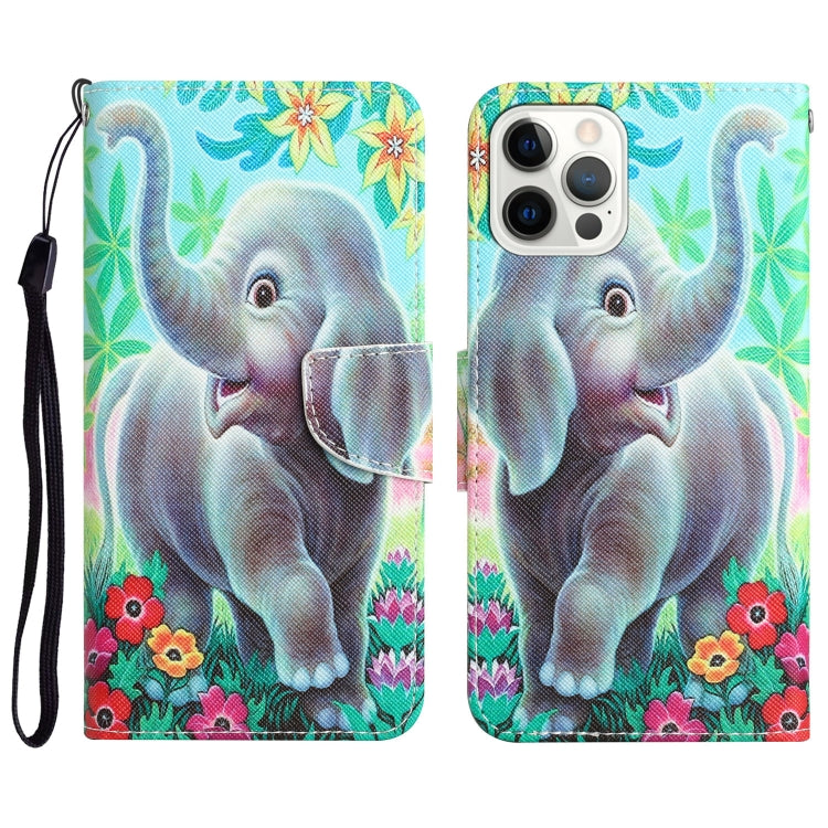 For iPhone 15 Pro Colored Drawing Leather Phone Case(Elephant) - HoMEdemic™ 