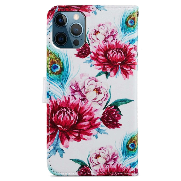 For iPhone 15 Pro Colored Drawing Leather Phone Case(Peacock Flower) - HoMEdemic™ 