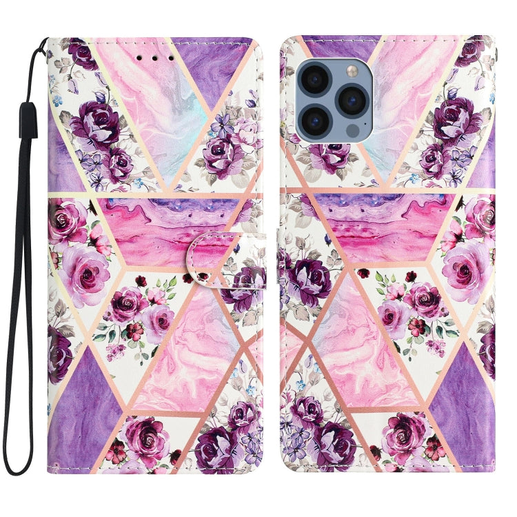 For iPhone 15 Pro Colored Drawing Leather Phone Case(Purple Marble) - HoMEdemic™ 