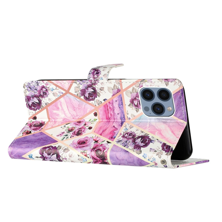 For iPhone 15 Pro Colored Drawing Leather Phone Case(Purple Marble) - HoMEdemic™ 