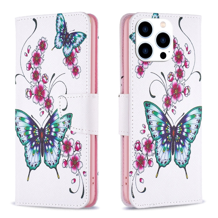 For iPhone 15 Pro Colored Drawing Pattern Flip Leather Phone Case(Flowers Butterfly) - HoMEdemic™ 